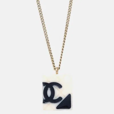 Pre-owned Chanel Cambon Ligne Gold/white Pendant Chain Necklace