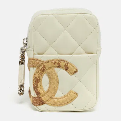Pre-owned Chanel Cambon Ligne Off White Quilted Leather Coin Purse