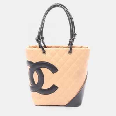 Pre-owned Chanel Cambon Ligne Small Black/beige Leather Tote Bag In Sand