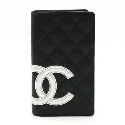 Pre-owned Chanel Cambon Line Bifold Wallet Black Leather
