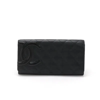 Pre-owned Chanel Cambon Line Bifold Wallet Black Pink