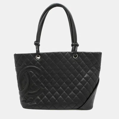 Pre-owned Chanel Cambon Line Black Lambskin Large Tote