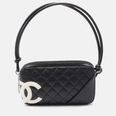 Pre-owned Chanel Cambon Line Black White Leather Handbag