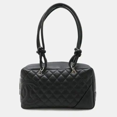 Pre-owned Chanel Cambon Line Bowling Bag Shoulder Soft Calf Leather Black