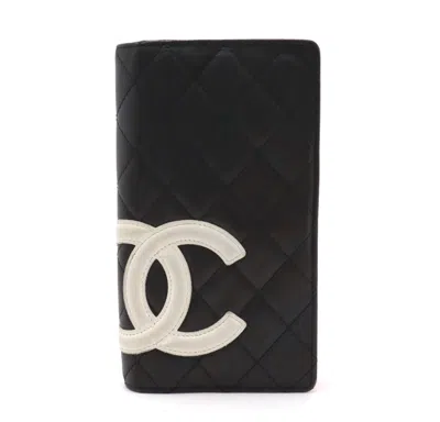 Pre-owned Chanel Cambon Line Coco Mark Bifold Wallet In Black