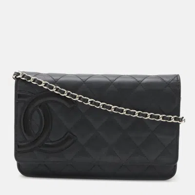 Pre-owned Chanel Cambon Line Coco Mark Chain Wallet Shoulder Bag Pochette Calfskin Enamel Black