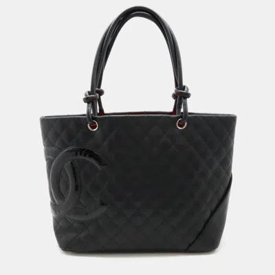 Pre-owned Chanel Cambon Line Coco Mark Large Tote Bag Soft Calfskin Enamel Black Pink