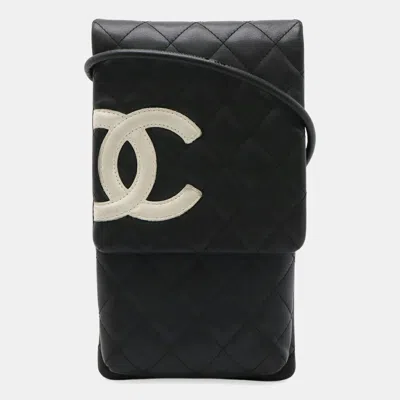 Pre-owned Chanel Cambon Line Coco Mark Shoulder Bag/pouch/pochette In Black And White Calfskin Leather