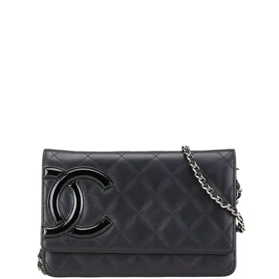 Pre-owned Chanel Cambon Line Lambskin Shoulder Bag In Black