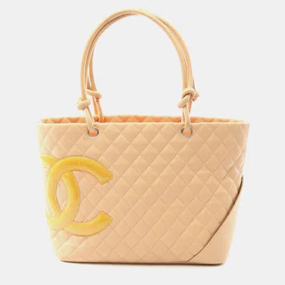 Pre-owned Chanel Cambon Line Large Hand Tote Bag Patent Leather Beige Shw Cc In Sand