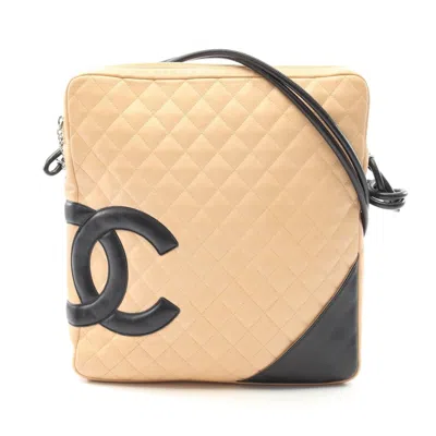 Pre-owned Chanel Cambon Line Large Pochette Leather Shoulder Bag In Sand
