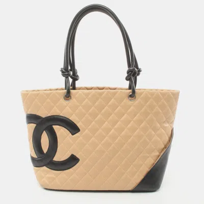 Pre-owned Chanel Cambon Line Large Shoulder Bag Tote Bag Leather Beige Black Silver Hardware