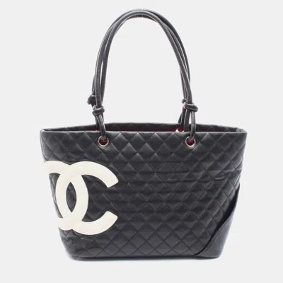 Pre-owned Chanel Cambon Line Large Shoulder Tote Bag Lambskin Black White Shw