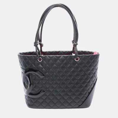 Pre-owned Chanel Cambon Line Large Shoulder Tote Bag Leather Black