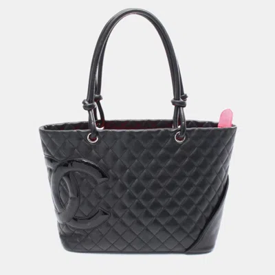 Pre-owned Chanel Cambon Line Large Tote Bag Lambskin Patent Leather Black Shw
