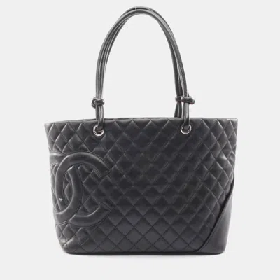 Pre-owned Chanel Cambon Line Large Tote Bag Leather Black