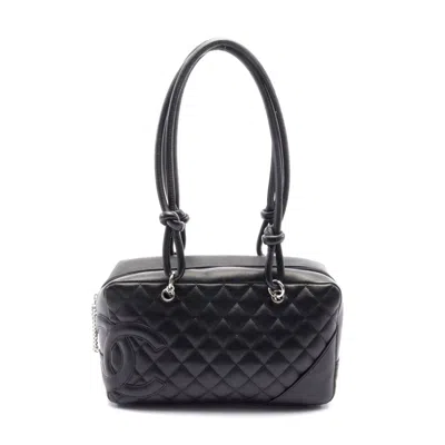 Pre-owned Chanel Cambon Line Leather Bowling Bag In Black
