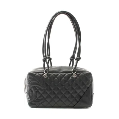 Pre-owned Chanel Cambon Line Leather Bowling Shoulder Bag In Black