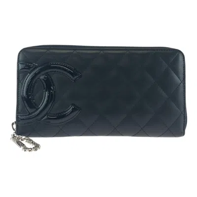 Pre-owned Chanel Cambon Line Leather Long Wallet In Black