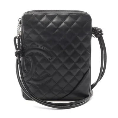 Pre-owned Chanel Cambon Line Leather Shoulder Bag In Black