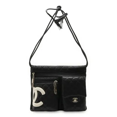 Pre-owned Chanel Cambon Line Leather Shoulder Bag In Black