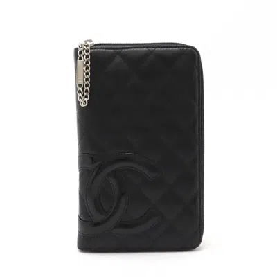 Pre-owned Chanel Cambon Line Leather Wallet Organizer In Black