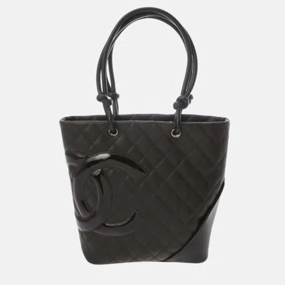 Pre-owned Chanel Cambon Line Medium Tote Brown/brown Enamel Lambskin Bag