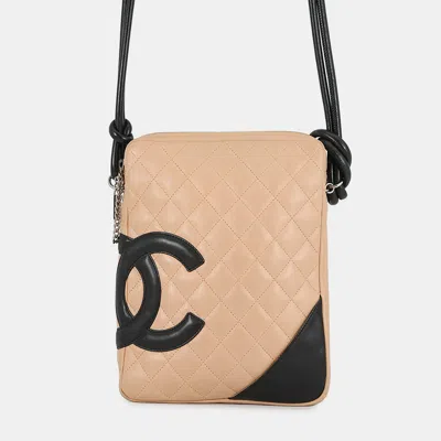 Pre-owned Chanel Cambon Line Shoulder Bag Beige/black Lambskin Size Medium In Sand