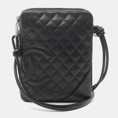 Pre-owned Chanel Cambon Line Shoulder Crossbody Bag Leather Black Shw