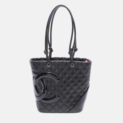 Pre-owned Chanel Cambon Line Small Coco Cc Black Patent Leather Chain Tote Bag