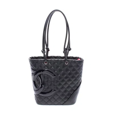 Pre-owned Chanel Cambon Line Small Tote Bag Leather In Black