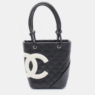 Pre-owned Chanel Cambon Line Small Tote Bag Leather Black And White