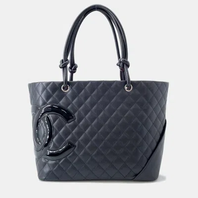 Pre-owned Chanel Cambon Line Tote Bag Black Lambskin Size Large