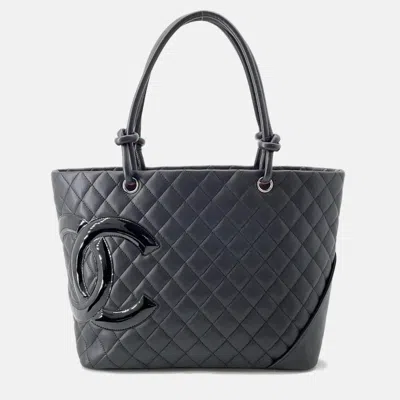 Pre-owned Chanel Cambon Line Tote Bag Black Leather Size Large