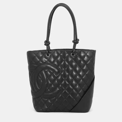 Pre-owned Chanel Cambon Line Tote Bag Black/pink Lambskin Size Medium