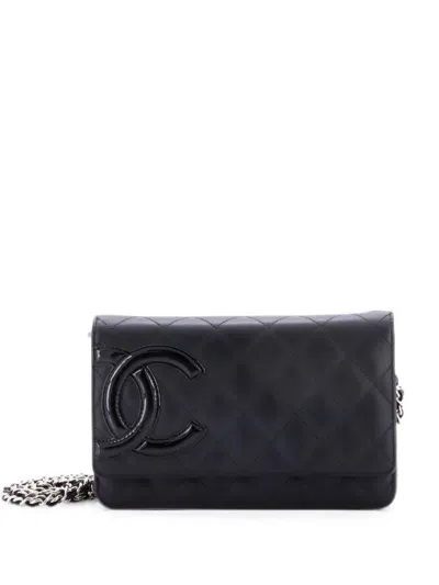 Pre-owned Chanel Cambon Wallet On Chain Quilted Leather Crossbody Bag In Black