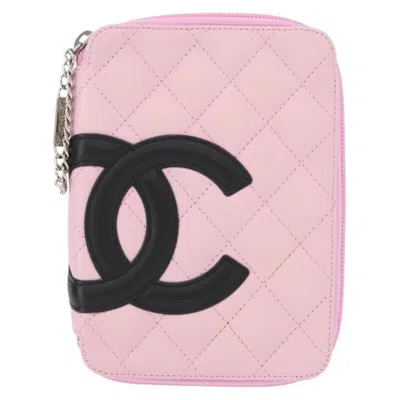 Pre-owned Chanel Cambon Zip Around Cosmetic Case Quilted Leather Pink Leather Wallets Accessory ()