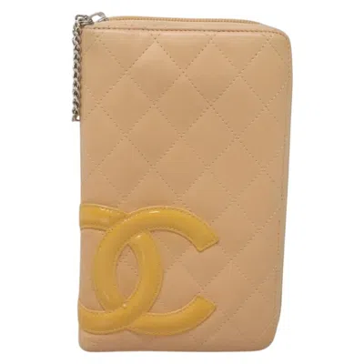 Pre-owned Chanel Cambon Zip Around Organizer Wallet Quilted Lambskin Leather Wallets Accessory () In Orange