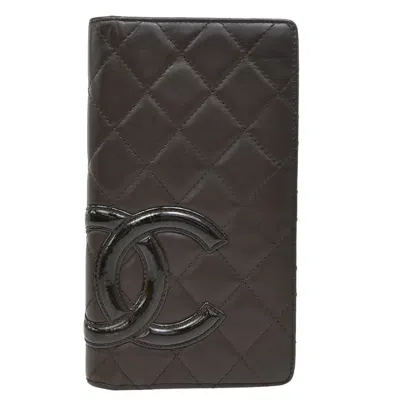 Pre-owned Chanel Cambon Zip Around Wallet Quilted Lambskin Patent_leather Wallets Accessory () In Brown