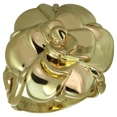 Pre-owned Chanel Camelia 18k Solid Heavy Yellow Gold Flower Ring 56