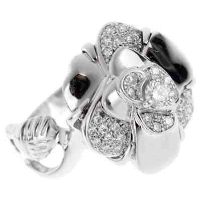 Pre-owned Chanel Camelia 18k White Gold Diamond Ring Sz 5 1/4