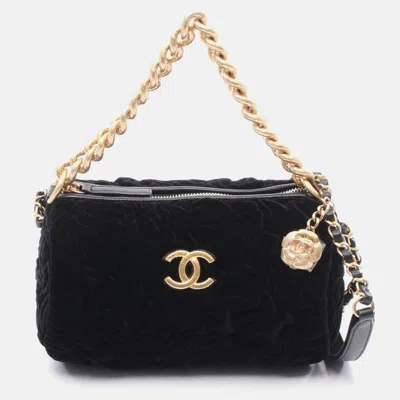 Pre-owned Chanel Camelia 2way Crossbody Chain Shoulder Bag Velvet Leather Black