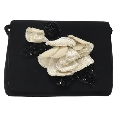 Pre-owned Chanel Camélia Black Silk Shoulder Bag ()