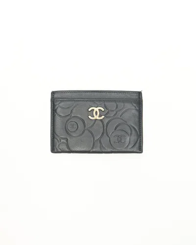 Pre-owned Chanel Camelia Card Holder In Black