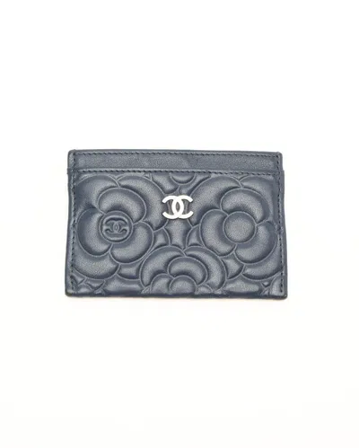 Pre-owned Chanel Camelia Card Holder In Blue