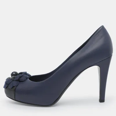 Pre-owned Chanel Camelia Cc Size 40 Blue Leather Platform Pumps