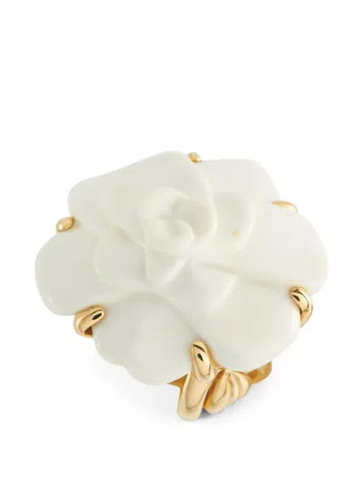 Pre-owned Chanel Camelia Ceramic Ring In Gold