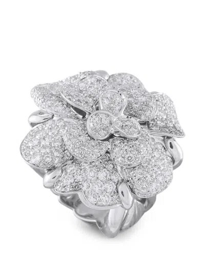 Pre-owned Chanel Camélia Diamond Ring In Silver
