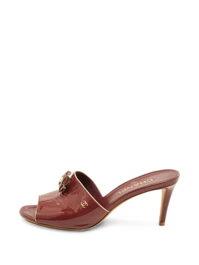 Pre-owned Chanel Camélia Leather Heeled Sandals In Red