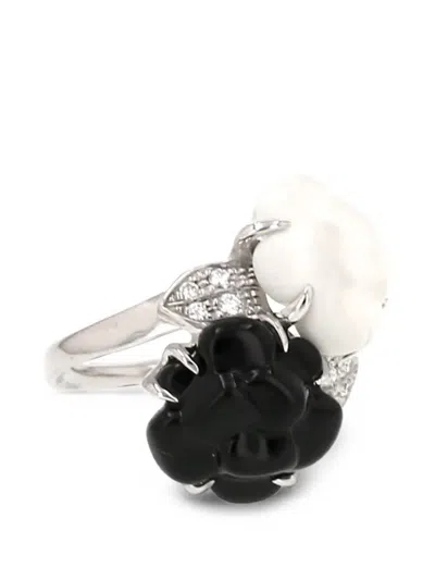 Pre-owned Chanel Camelia Multi-stone Ring In Silver